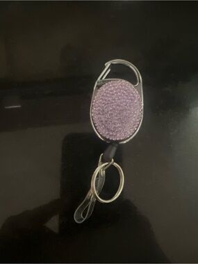 Bling Rhinestone Retractable ID Badge Reel Carabiner Clip Keyring Lavender